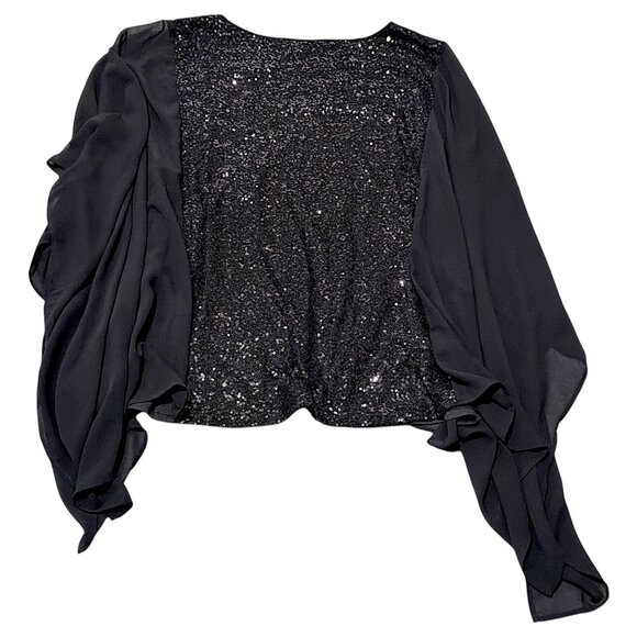 Bob Mackie Top Womens 3X Fits 22W/24W Black Sequin Chiffon Cocktail Lagenlook - Picture 2 of 16